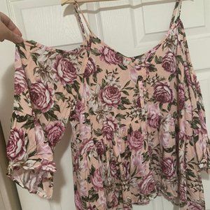 Torrid Cold Shoulder Pink Floral Shirt